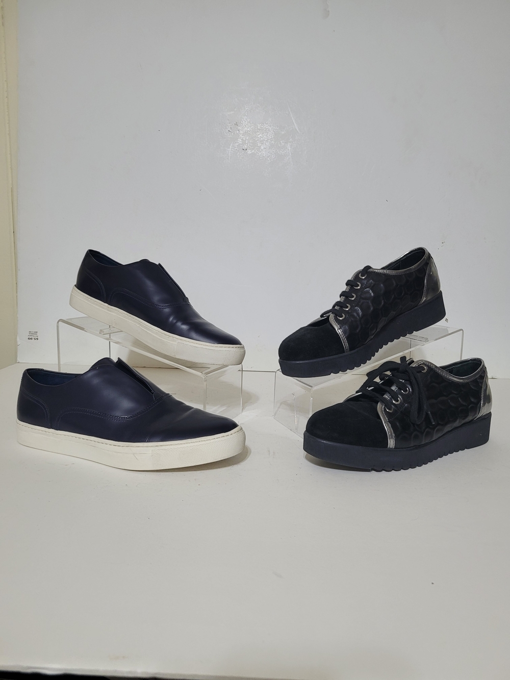 Aquatalia Black Vince Navy Leather Slip-On Black Suede Lace-Up Women Shoes Sz 9